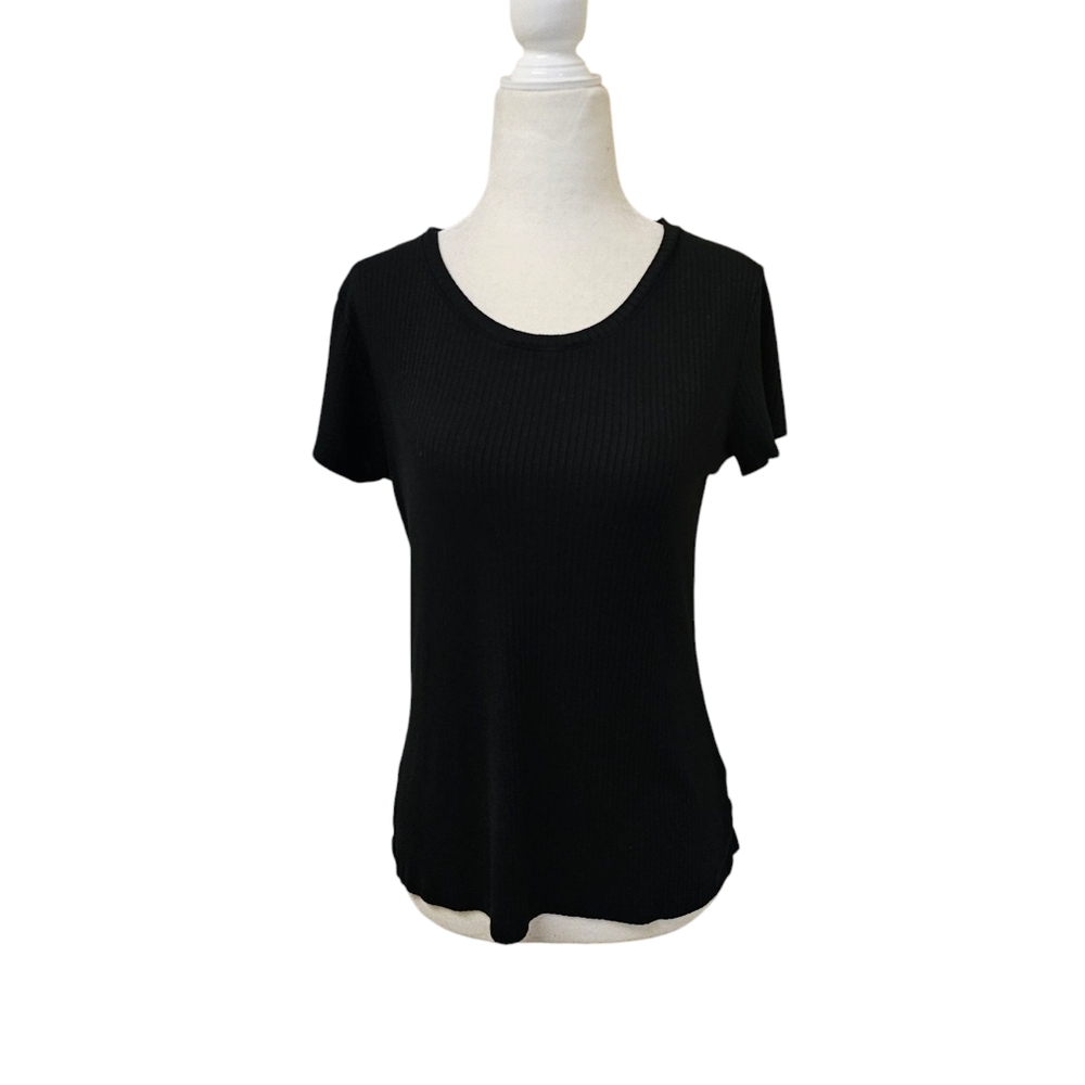 Rachel Zoe Black Ribbed Top Women's Med Soft Stretchy